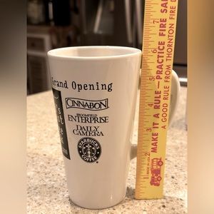 Tall  6” White Coffee Mug Cup Flatirons Mall Opening Broomfield, Colorado logo